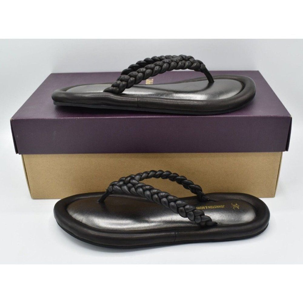 Johnston & Murphy Womens Size 7 Zoey Braided Black Glove Flip Flop Thong Sandals